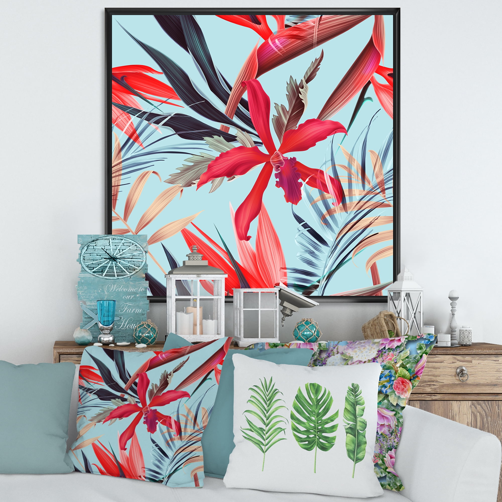Designart 'VIntage Tropical Flowers IV' Traditional Framed Canvas Wall Art Print