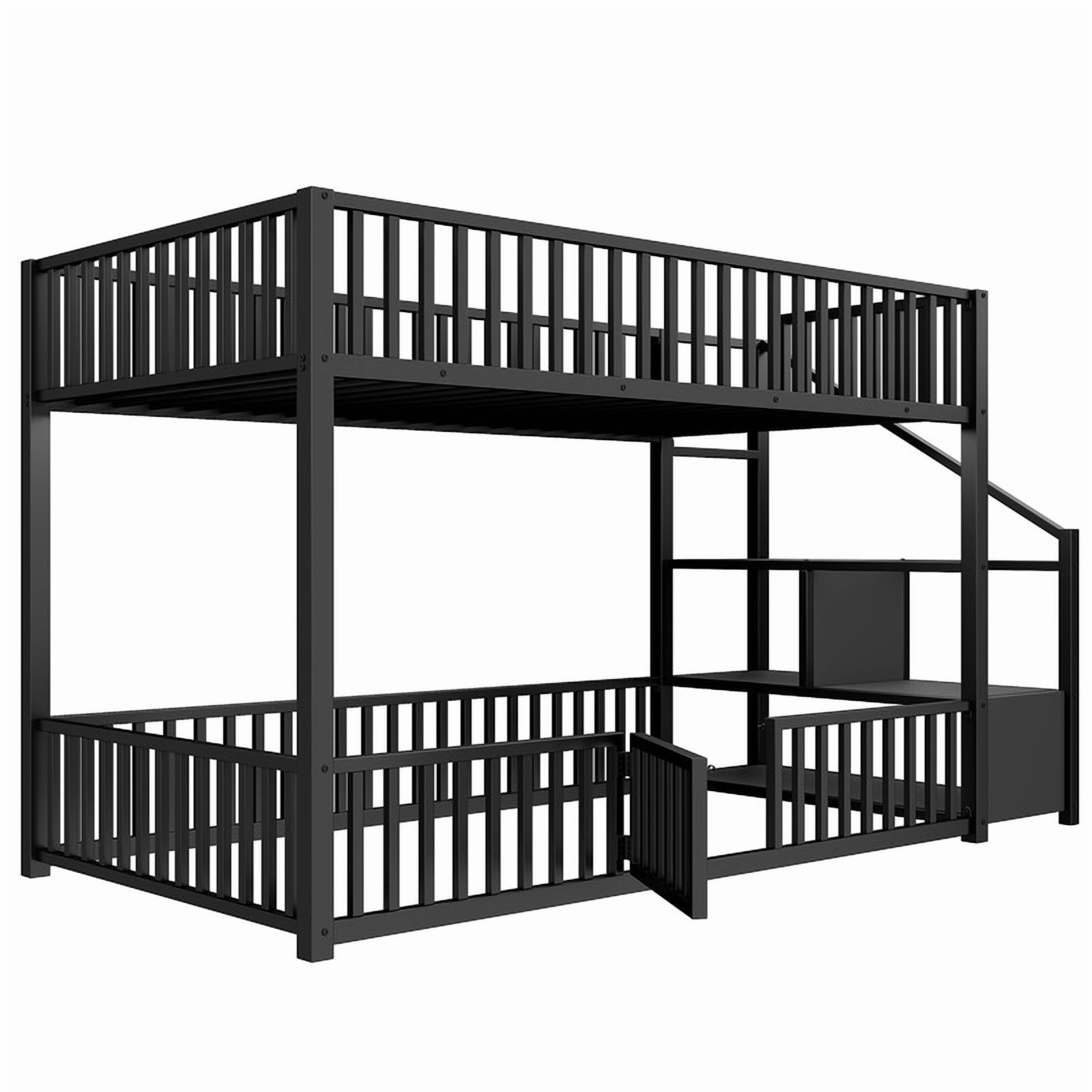 Twin Size Versatile Loft Bed with No Slat Floor Bed & Safety Guardrails, Kids Storage Bunk Bed Frame with Stair
