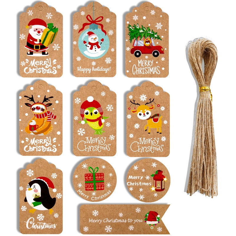 50 Pieces Christmas Kraft Paper Gift Tags，Christmas Present Tags Brown ...