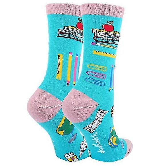 Mimigo 3 Pairs Bright Blue Casual Patterned Socks Cartoon Uni Crew Socks Stationery, Pencils, Globes, Books, Pins Patterns Cute Socks Christmas Gif