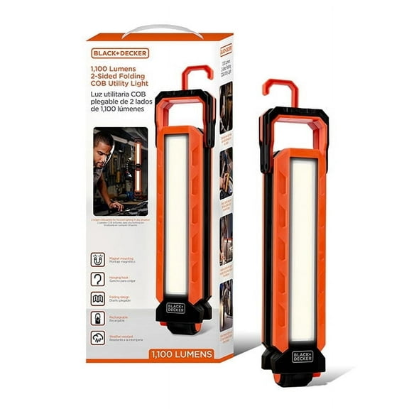 BLACK DECKER 2-Sided COB Rechargeable LED Work Light w/ Magnetic Mount, 1,100 Lumens