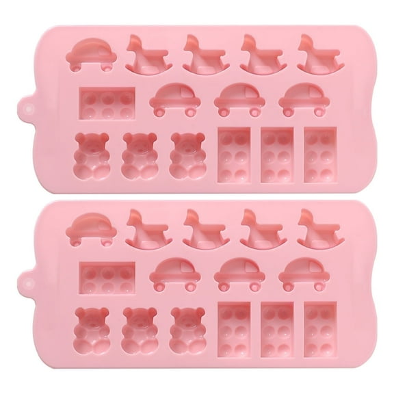Rekidool Rocking Horse, Car, Bear, Building Block Shaped Chocolate Candy Silicone Mold, 30-Cavity, Reusable, Non Stick, Flexible, 2 Count