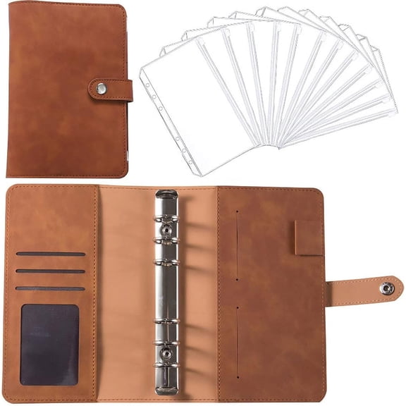 Refillable Leather Journal with Zippered Bag, A6 Size Style, Small Size and Light Weight, Easy to Carry, Suitable for Storage of Card, Brochures, Passport, Pen, Cash - Brown