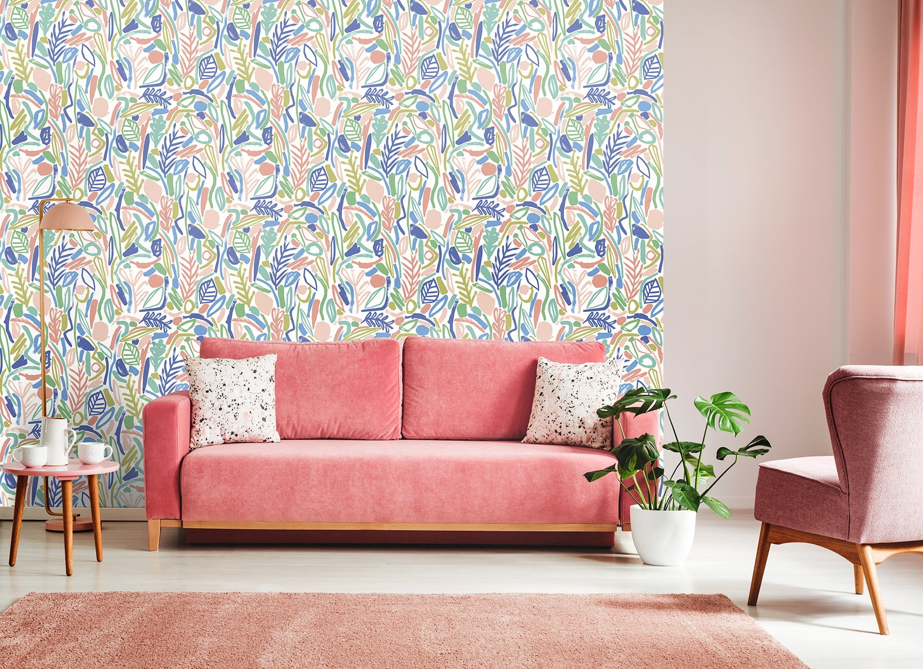 ohpopsi Verdure Pastel Painted Botanical Unpasted Non Woven Wallpaper, 19.7-in by 33-ft., 54.2 sq. ft.