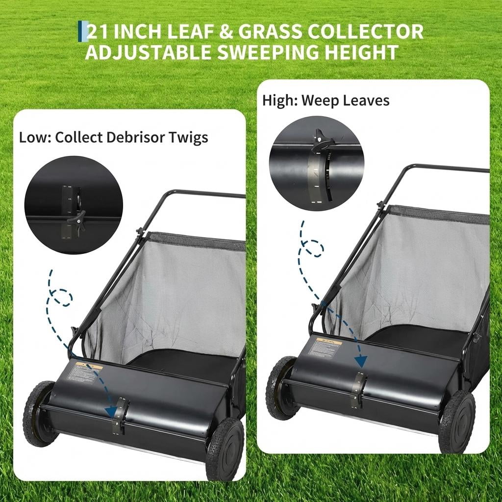21 Inch Heavy Duty 4-Brush Push Lawn Sweeper, 3.5 Cu.Ft Large Collection Bag for Yard, Garden Cleanup