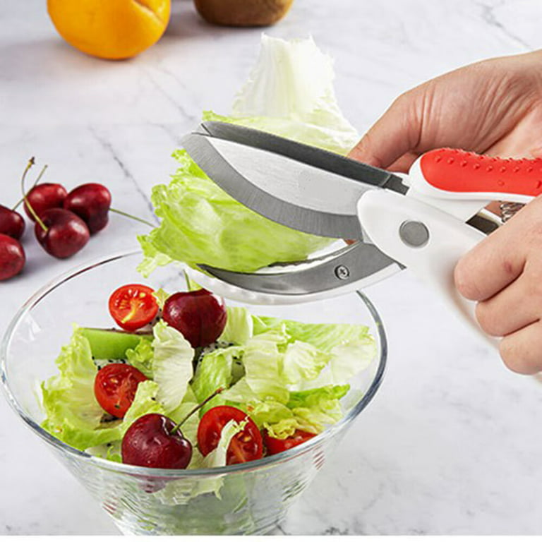 Seekfunning Multi-functional Kitchen Stainless Steel Scissors, Salad Vegetable Scissors, Fruit Scissors, 9-Inch Salad Scissors, Black