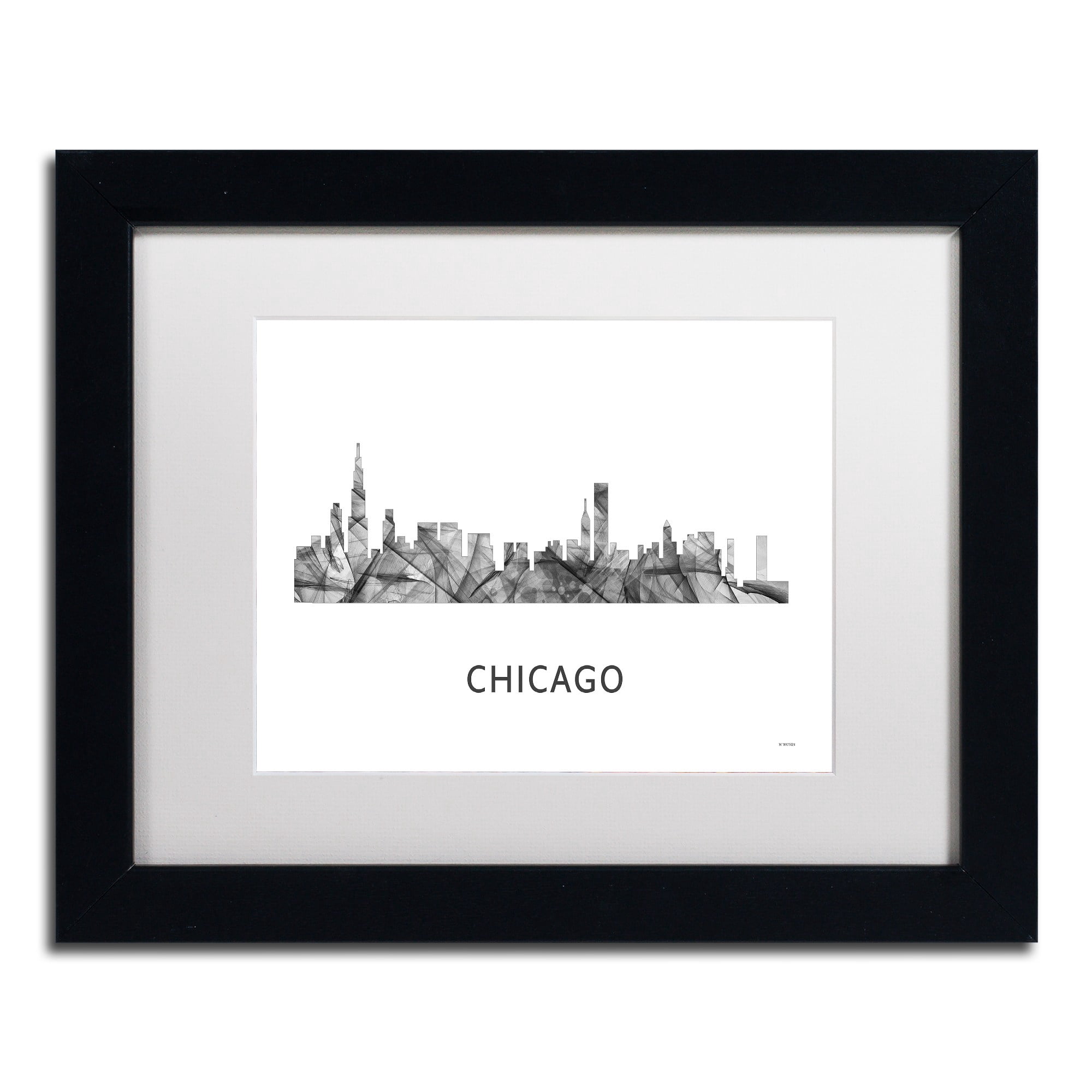 Trademark Fine Art 'Chicago Illinois Skyline WB-BW' Canvas Art by Marlene Watson, White Matte, Black Frame