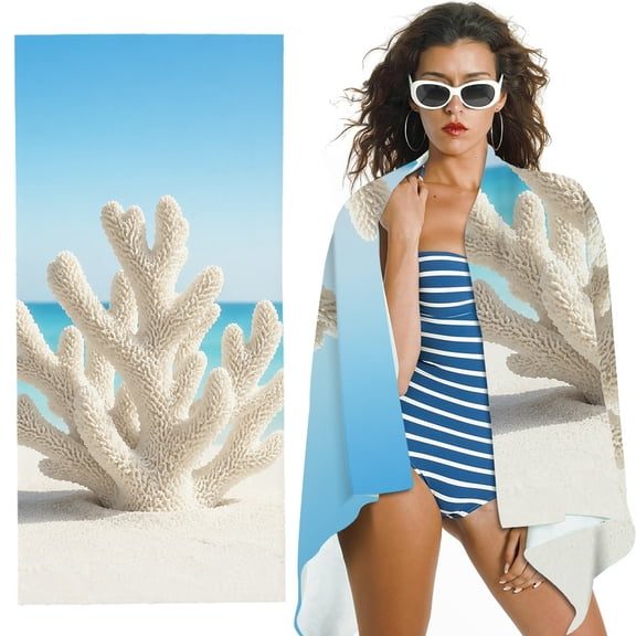 RKSupls White Coral Beach Oversized Microfiber Beach Towel -Soft Microfiber, for Bathroom,Beach, Soft Super Absorbent- 30x60 in