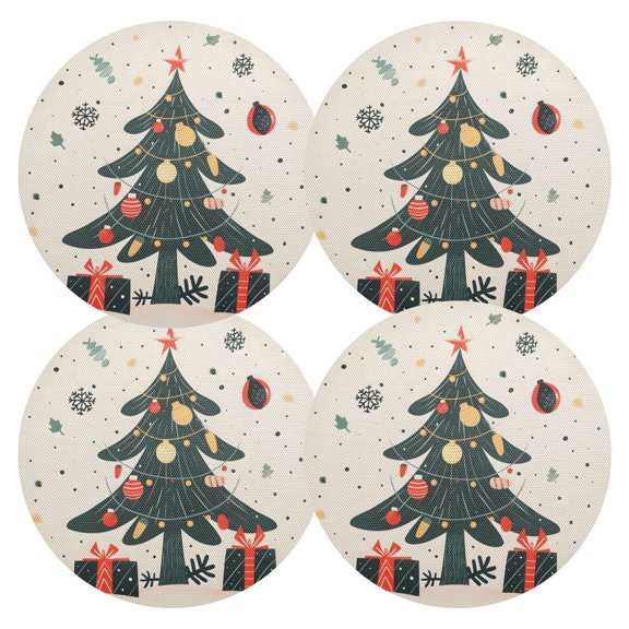 Ryvnso Christmas Tree Snowflakes Print Round Plate Mats Dining Table Placemat Set of 4 for Holiday Decoration