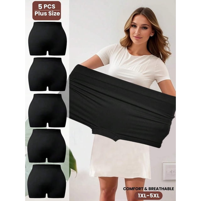 5 Pack Plus Size Seamless Mid-Rise Panties Negro Comfortable Breathable