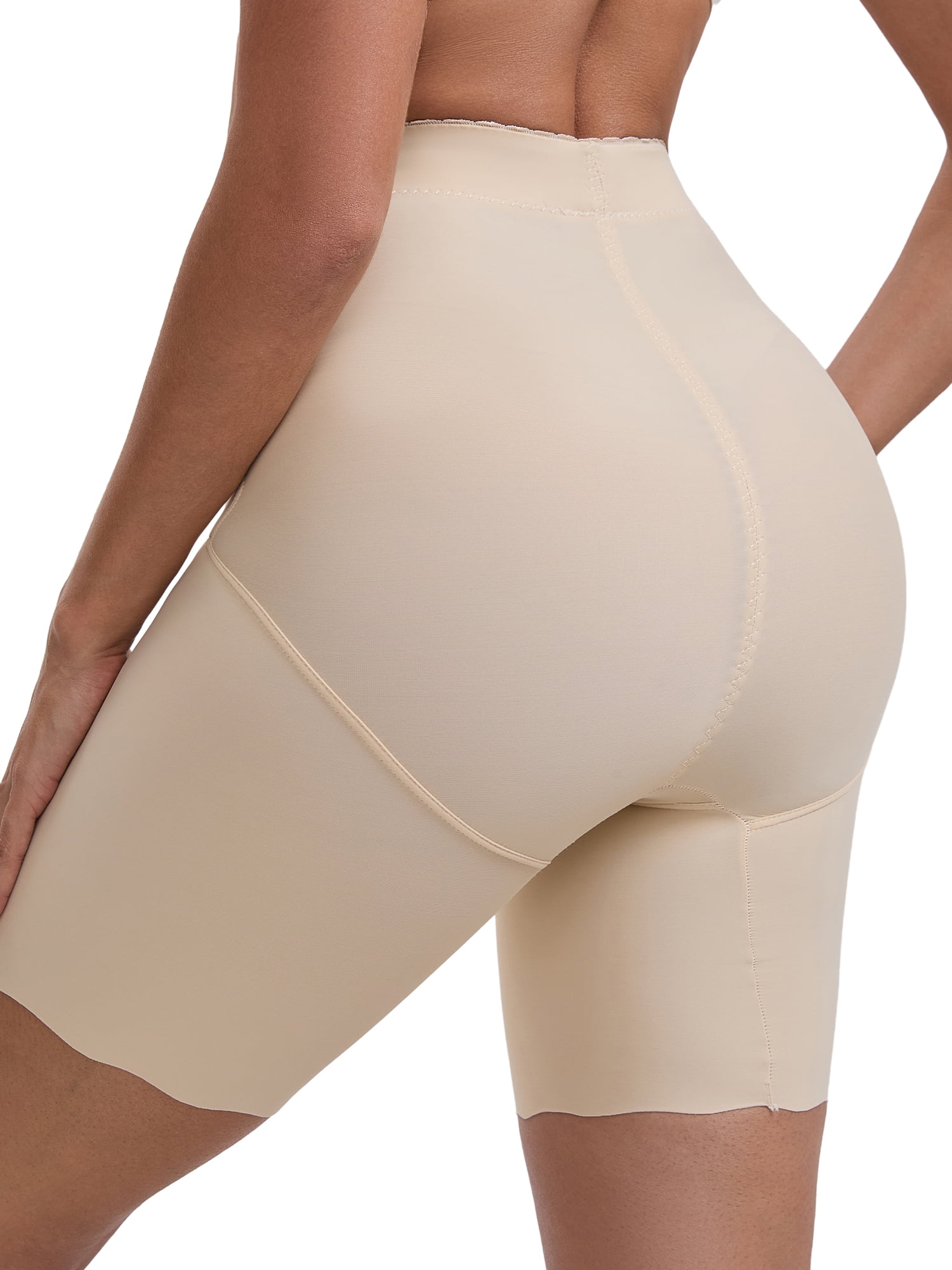DARING DIVA Women's High Rise Tummy Control Ice Silk Seamless Boyshorts S Beige