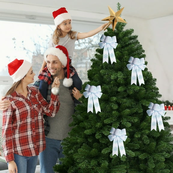 NWOKYZGH 1Pc Large Christmas Bows with Snowflake, Polyester Wired Ribbon Christmas Tree Topper Xmas Craft Bows for Wreath Party Indoor Outdoor Home Decoration