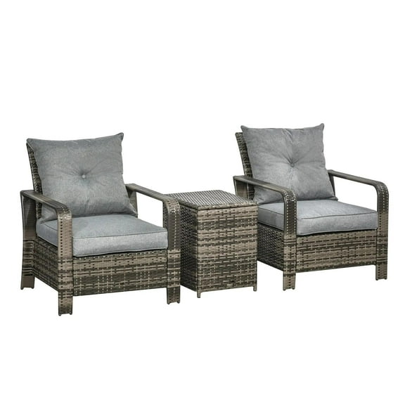 Resenkos 3 Pieces Patio Furniture, Two Chairs And A Matching Table, PE Rattan, Gray