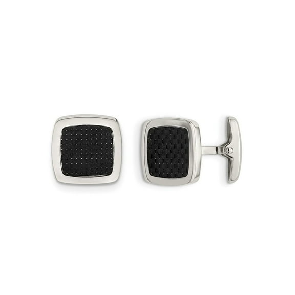 Stainless Steel Polished Black Carbon Fiber Inlay Cuff Links