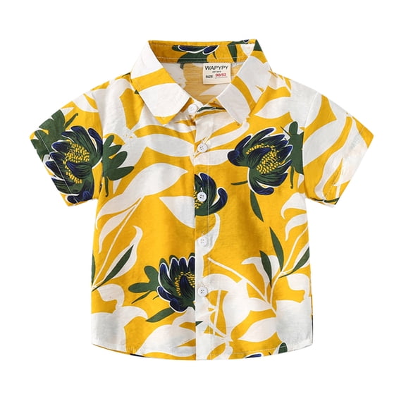 Eashery Unisex Baby Clothes Baby Tees Kids Toddler Flannel Shirt Jacket Casual Beach Short Sleeves Lapel Button Down Baby Boys Shirt Top Outwear Yellow 2-3 Years