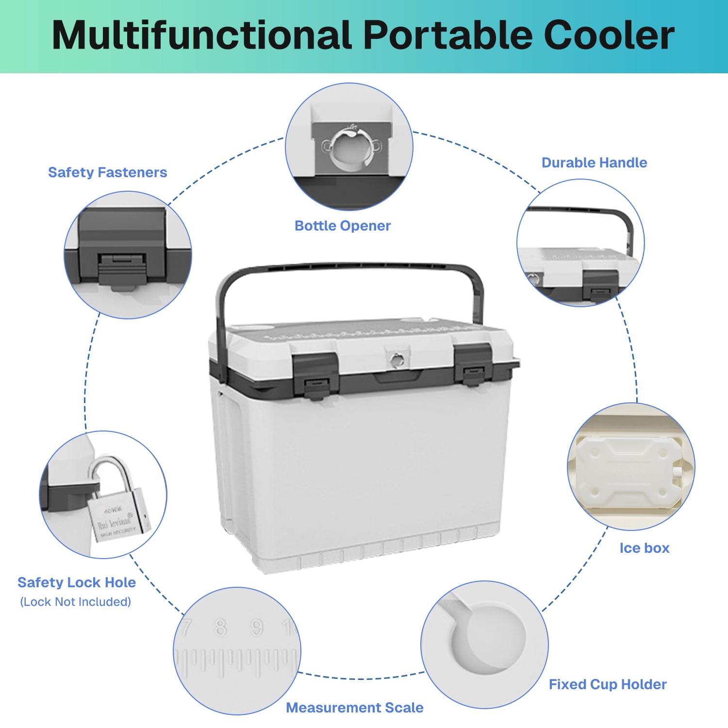 BN-LINK 30 Quart Cooler, Insulated Hard Ice Chest with Handle, Portable Hard Cooler for Camping,Travel,Picnic, Family Gatherings,White