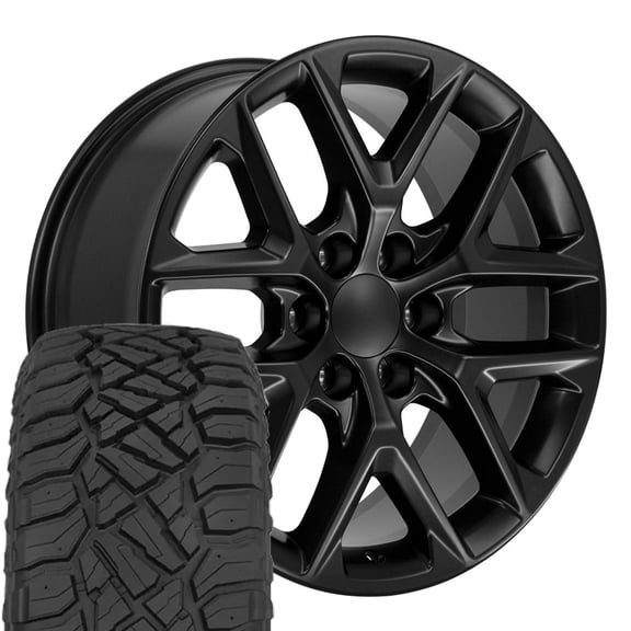 OE Wheels CV62 20 Inch Rims and Tires Fit Silverado 1500 Style 6x139.7 20x9 Satin Black - Hollander 14078 - TerraMax RT 275/55-20 (Set of 4)