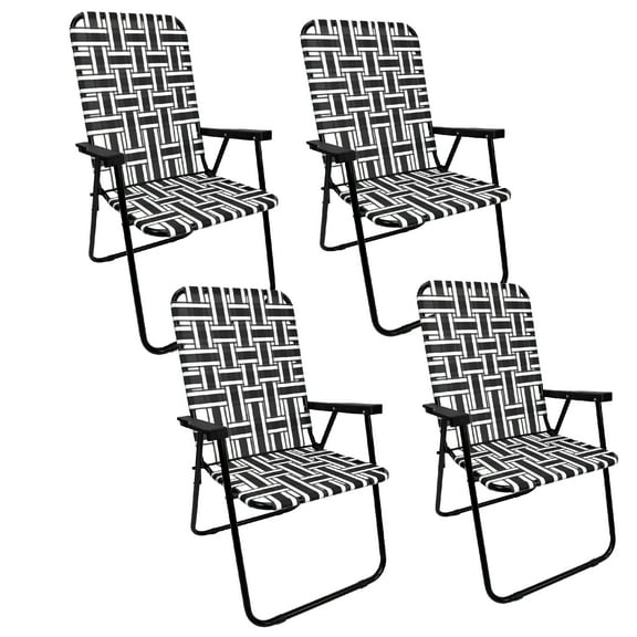 EasyGo Product Portable – Retro Style High Back Design – Outdoor Webbed Chair for Backyard, Camping, Sporting Events – Easy Folding, 4 Pack, Black/Grey