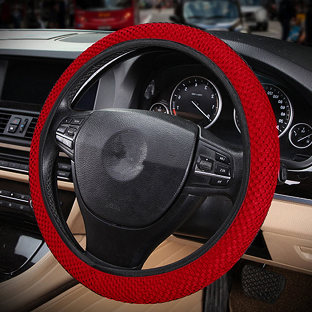 Auto Car Trunk Steering Wheel Cover Mesh Anti Slip Grip 37-39cm Universal Gray