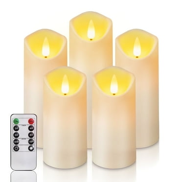 Homemory 5Pcs Flameless Pillar Candles with Remote,LED Candles, Battery Operated Candles with Remote Timers, Made of Frosted Plastic, Won't Melt, Ivory