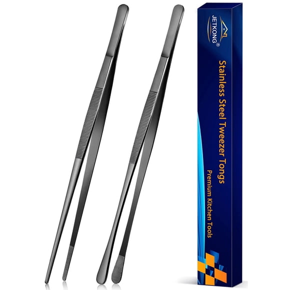 Pinzas de cocina JETKONG, 2 unidades, 30 cm, acero inoxidable, color negro