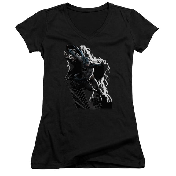 JLA Justice League Lighting Crashes Junior Women's T-Shirt V-Neck Black