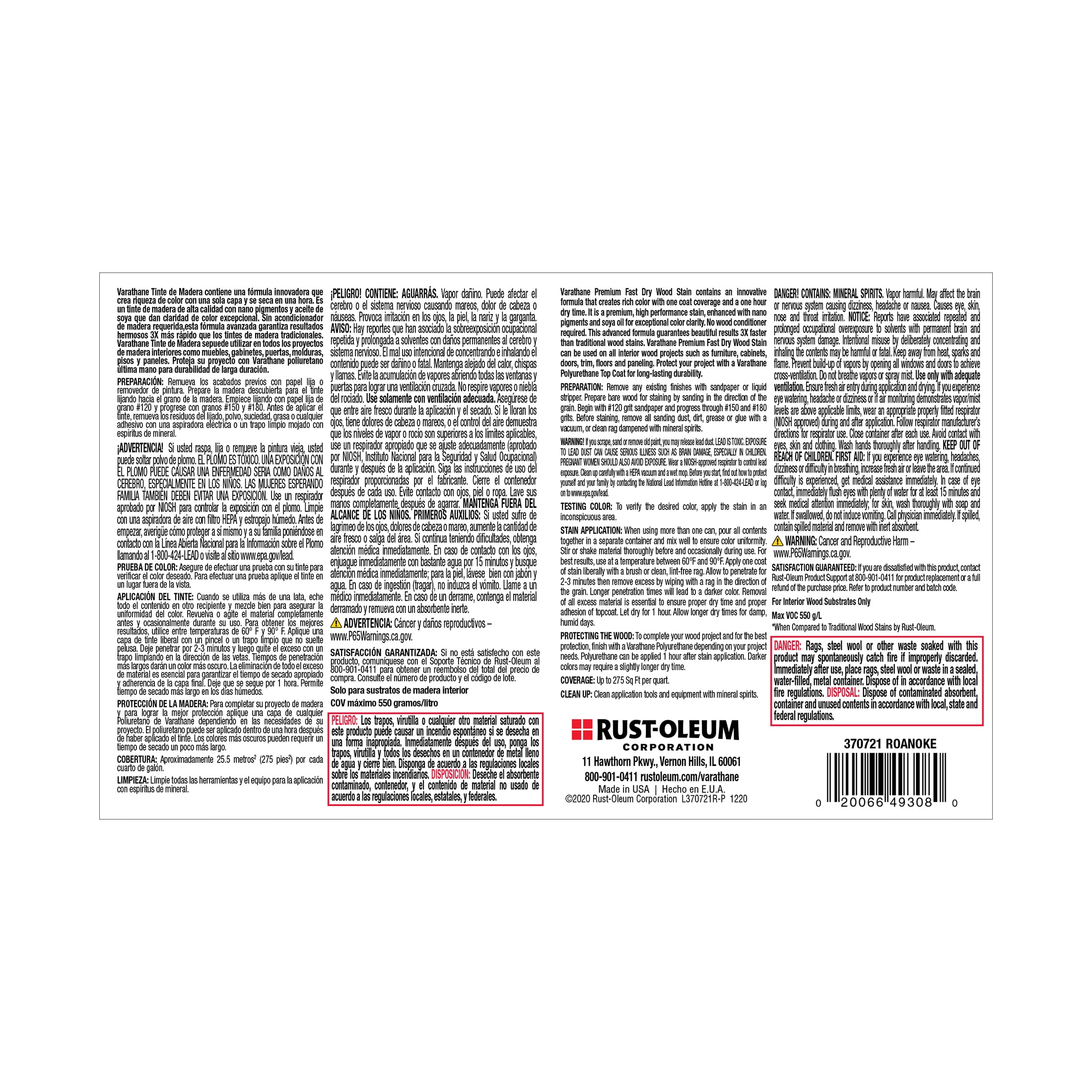 2 Pack, Roanoke, Varathane Premium Fast Dry Wood Stain-370721, Quart
