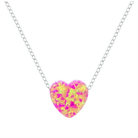 Created Pink Tourmaline Pendant - Sterling Silver Jewelry Created Opal Pink Heart Necklace, 16 Chain
