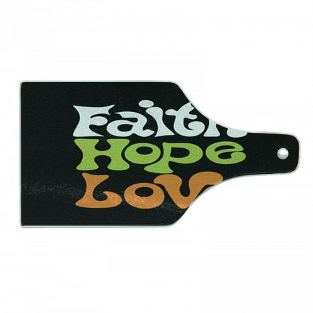 

Hope Cutting Board Vintage Sixties Inspired Hand Lettering Faith and Love Message with Themes Decorative Tempered Glass Cutting and Serving Board Wine Bottle Shape Multicolor by Ambesonne