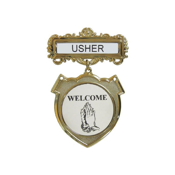 Swanson Christian Supply 10714X Badge Usher Welcome Pray Hands Pin Back Brass
