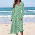 thumbnail image 2 of WTOBBY Women's Casual Fashion Floral Print V-Neck Long Sleeve Waist Long Dress Maxi Length with Flowy Hem for Elegance Waist-Defining Tie for Feminine Shape Boho Style ,Green XL, 2 of 4