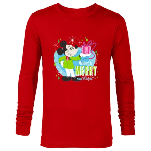 Disney Mickey Mouse Merry and Bright Holiday - Long Sleeve T-Shirt for Men - Customized-New Red