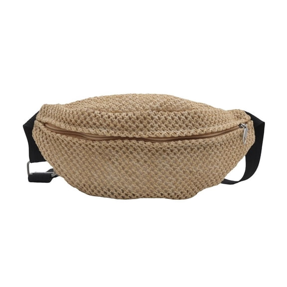 Trendy Straw Crossbody Chest Bag with Zippered Waist Pouch for Beach Holiday