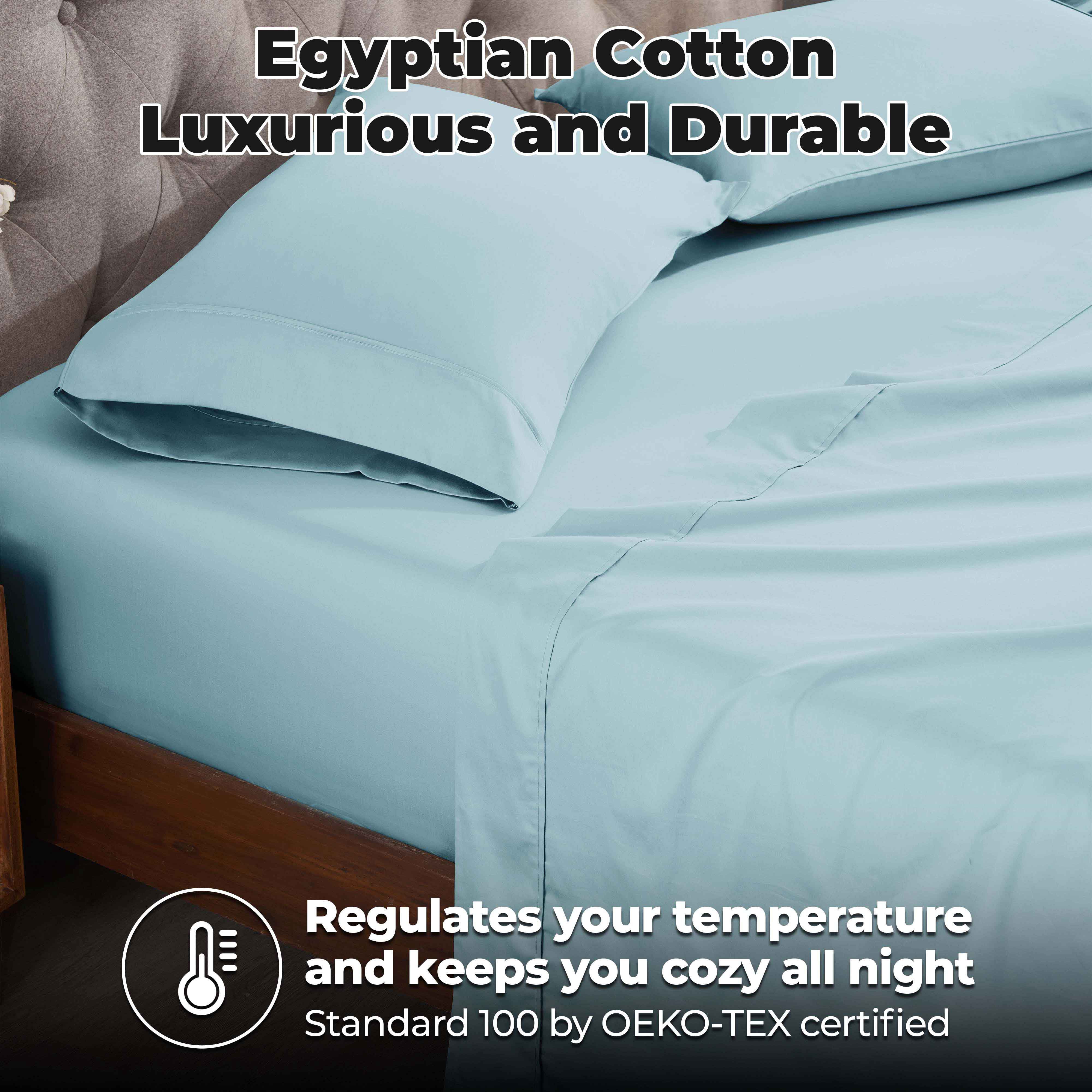 Superior Egyptian Cotton 300 Thread Count Deep Pocket Sheet Set, Full, Light Blue