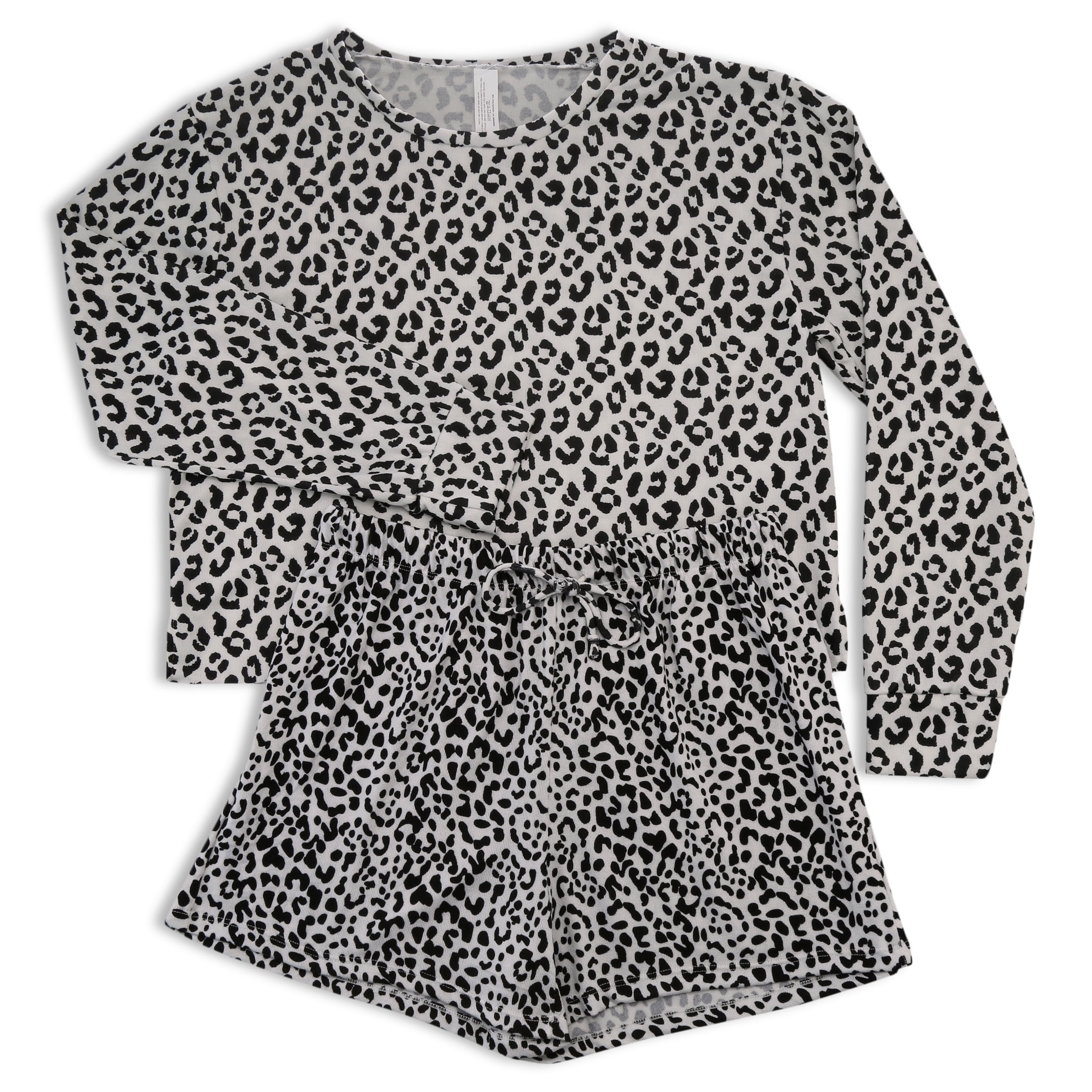 Catherine Malandrino Women's and Women's Plus Long Sleeve French Terry Top and Pajama Short Set, 2pc