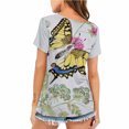 thumbnail image 5 of Blusa de manga corta con estampado digital de mariposa y cuello redondo informal para mujer Pompotops  hkajfhjk461354, 5 of 5