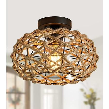 

ZXNYH Boho Chandelier Rustic Rattan Basket Woven Hemp Rope Pendant Light Coastal Light Fixture 4 Lights Farmhouse Wicker Hanging Lighting for Dining Table Kitchen Island Bedroom UL Listed