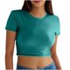 thumbnail image 1 of Mujeres Manga Corta Tops Casual Nuevo Cuello Redondo Imitación Cuero de Manga Corta Top, 95% Poliéster 5% Camiseta de Spandex, Lavado a Mano Hogar Desgaste, 1 of 9