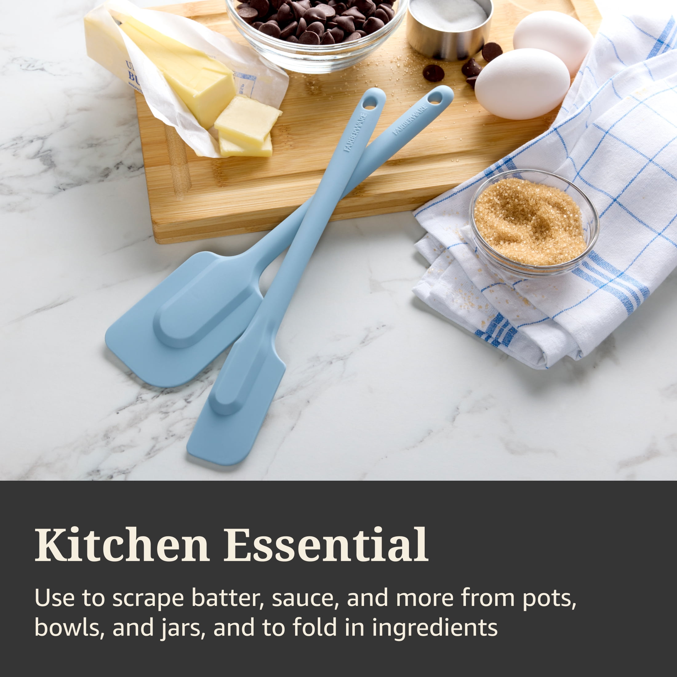 Farberware Soft Grips 2-piece Silicone Kitchen Spatula and Jar Spatula Set Slate Blue