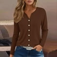 thumbnail image 5 of MESSIYO 3/4 sleeve cardigan for women Knit Shrugs Sweater Cardigan Sweater open front cardigan for women Summer Tops 2025 V Neck Print Shirts Casual Button Down Blouses Brown M, 5 of 6
