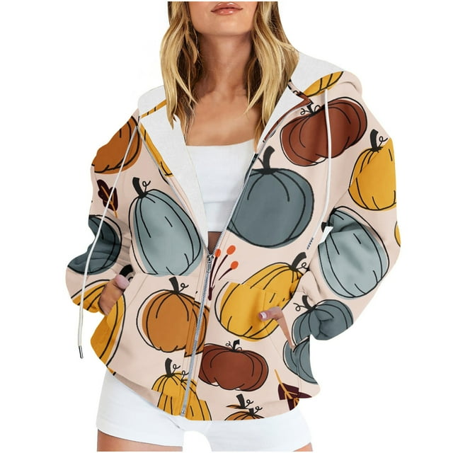 2023 Chandail à Fermeture Éclair pour Femmes, Coupe Oversize, Blouse Imprimée Mode, Hauts à Manches Longues, Chandail avec Poches, à Capuche, en Liquidation