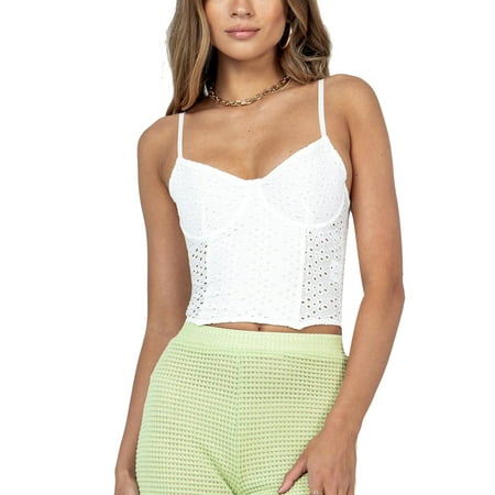 

Coduop Womens Summer Lace Bustier Mesh Spaghetti Strap Corset Party Crop Top