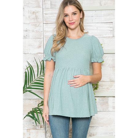 

Women s Puff Sleeve Baby Doll Round Hem Maternity Top