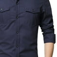 thumbnail image 7 of FRSASU Men's Shirts Long Sleeve Shirt Retro Jacket Button Down Casual Stylish Outwear Work Tops with Pockets Dark Blue, 7 of 7