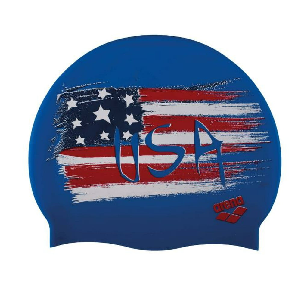 Arena Print 2 Silicone Swim Cap in Flag USA, One Size Fits All