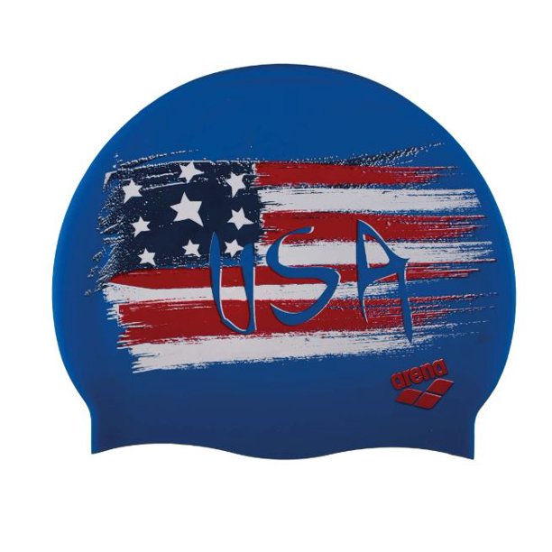 Arena Print 2 Silicone Swim Cap in Flag USA, One Size Fits All