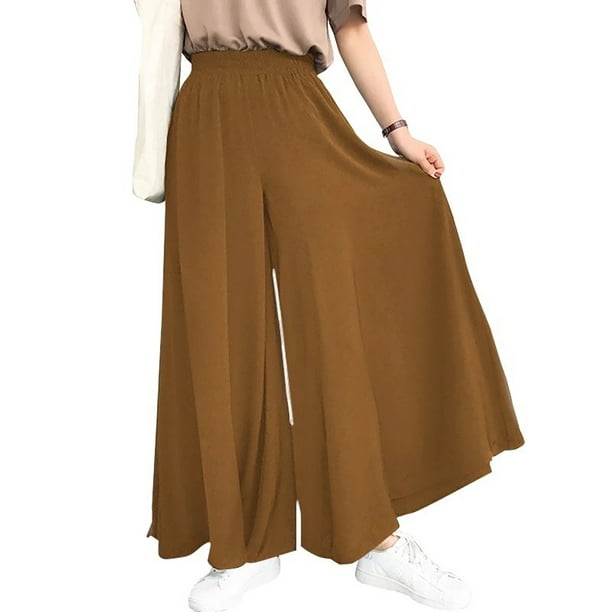 Bellella Ladies Loose Fit Trousers Wide Leg High Waist Bottoms Holiday Long  Pants Camel 3XL 