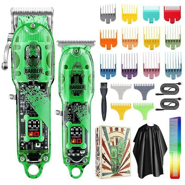 Cortapelos Verdes Para Hombres Con Juego De Recortadores De Peluquería,Cortapelos Profesionales Para Cortar El Cabello,Kit De Aseo,Recortadora De Barba Inalámbrica Barra De Corte De Pelo