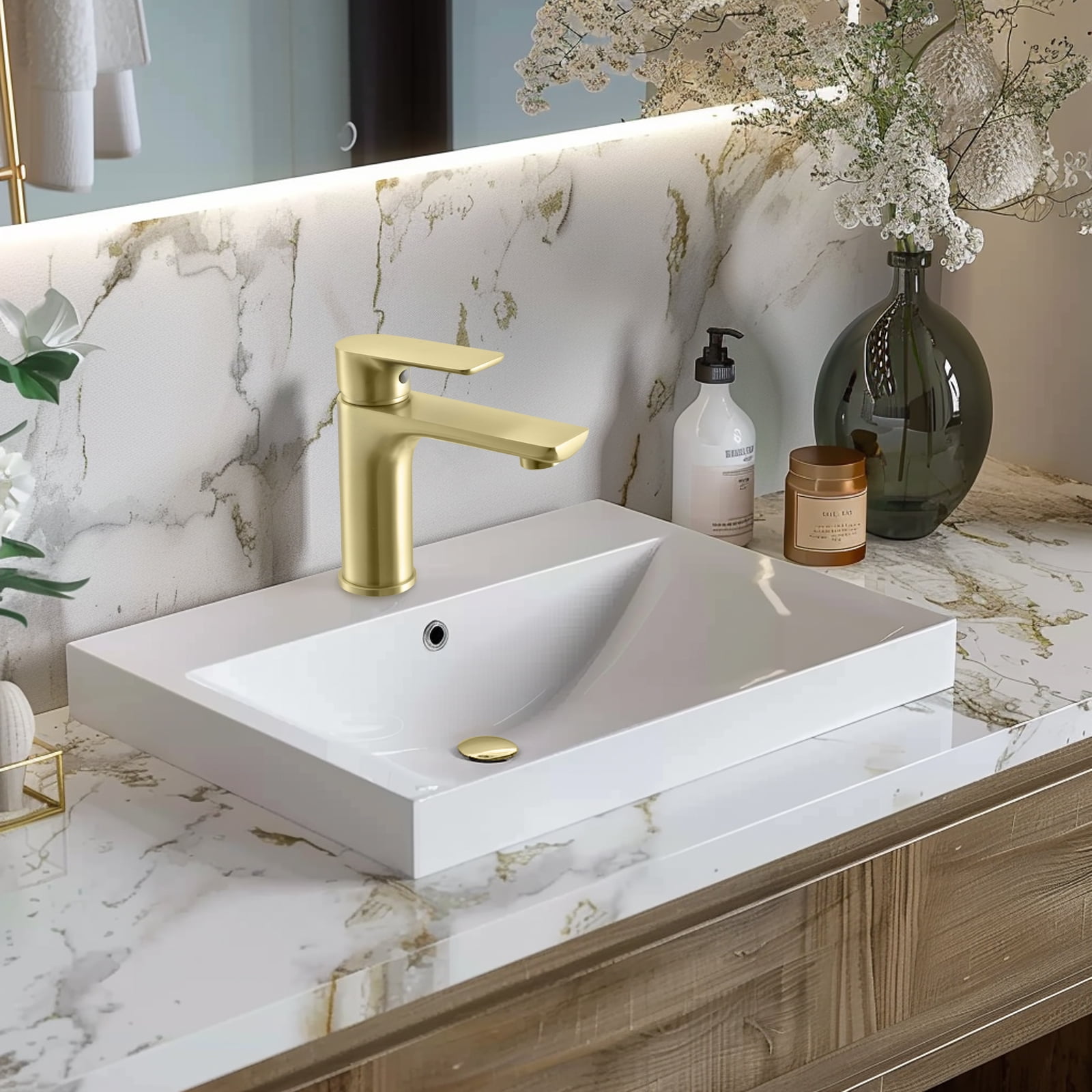Cobbe Single Handle Vanity Sink Faucets Single-Hole Installation Bathroom Faucet Brushed Gold