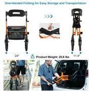 MAXWALK 12 All-Terrain Rollator Walker for Tall Users – Adjustable Height (Fits 56 to 7), Removable Seat, Lightweight Frame, Orange